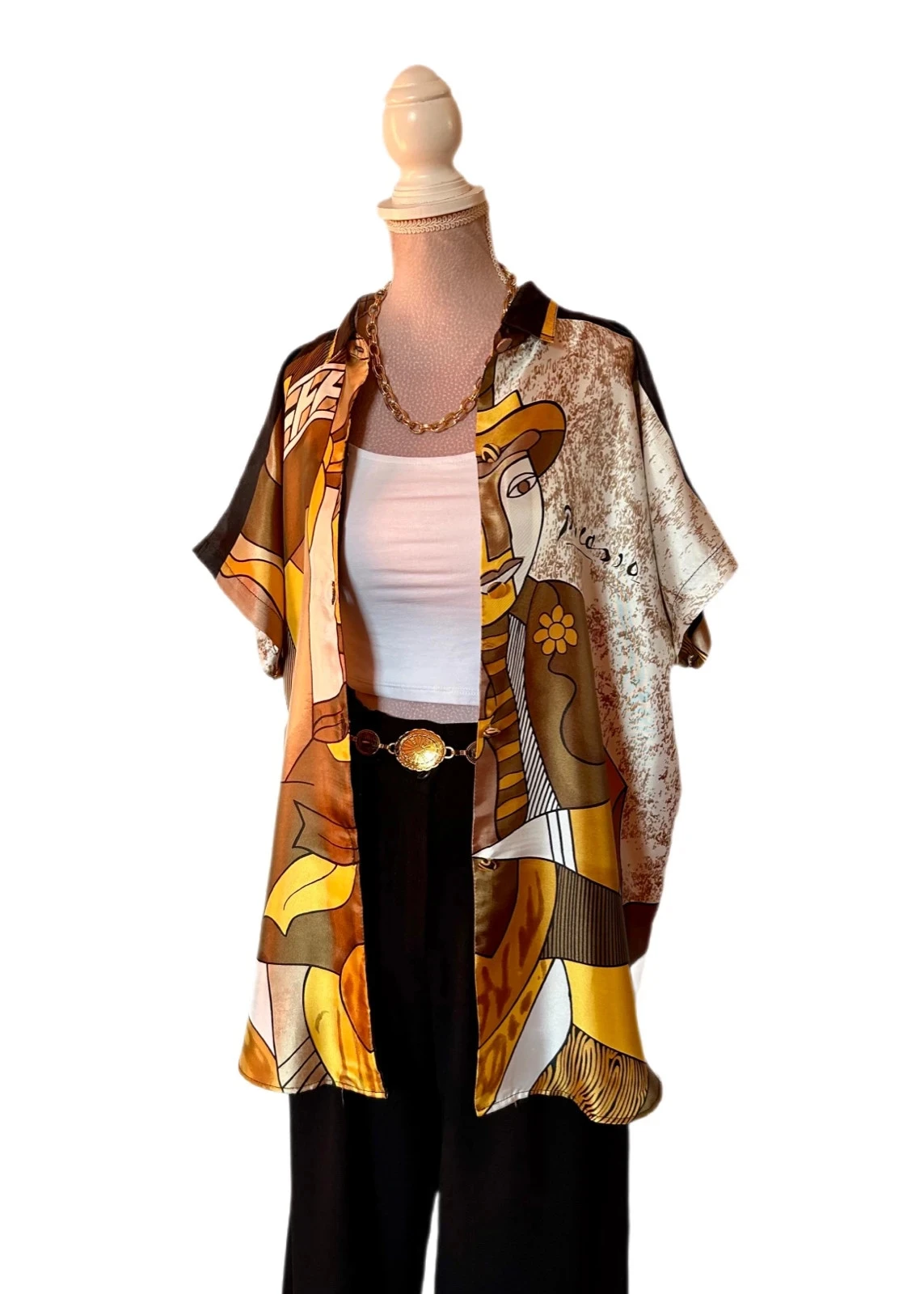 🌿🎨Picasso Inspired Vintage 90s Boho Statement Artwear Shirt Artistic Cubism 38/40🌿🎨 – photo 6